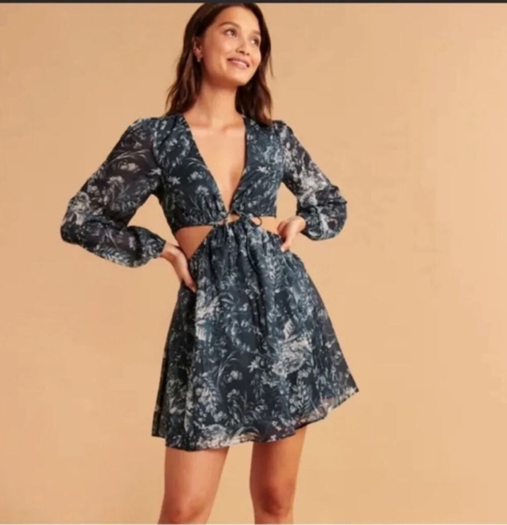 Abercrombie Cut Out Long Sleeve Mini Dress Blue Size Extra Small
